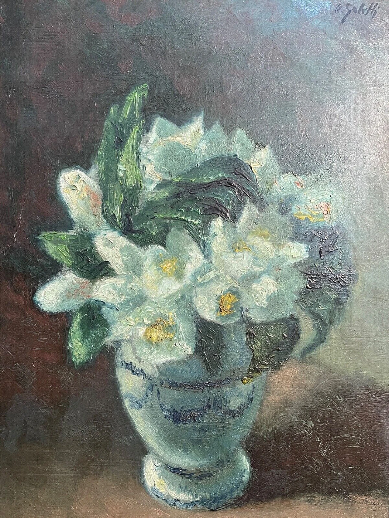 Ugo Galetti, vase of flowers, oil painting on panel 1