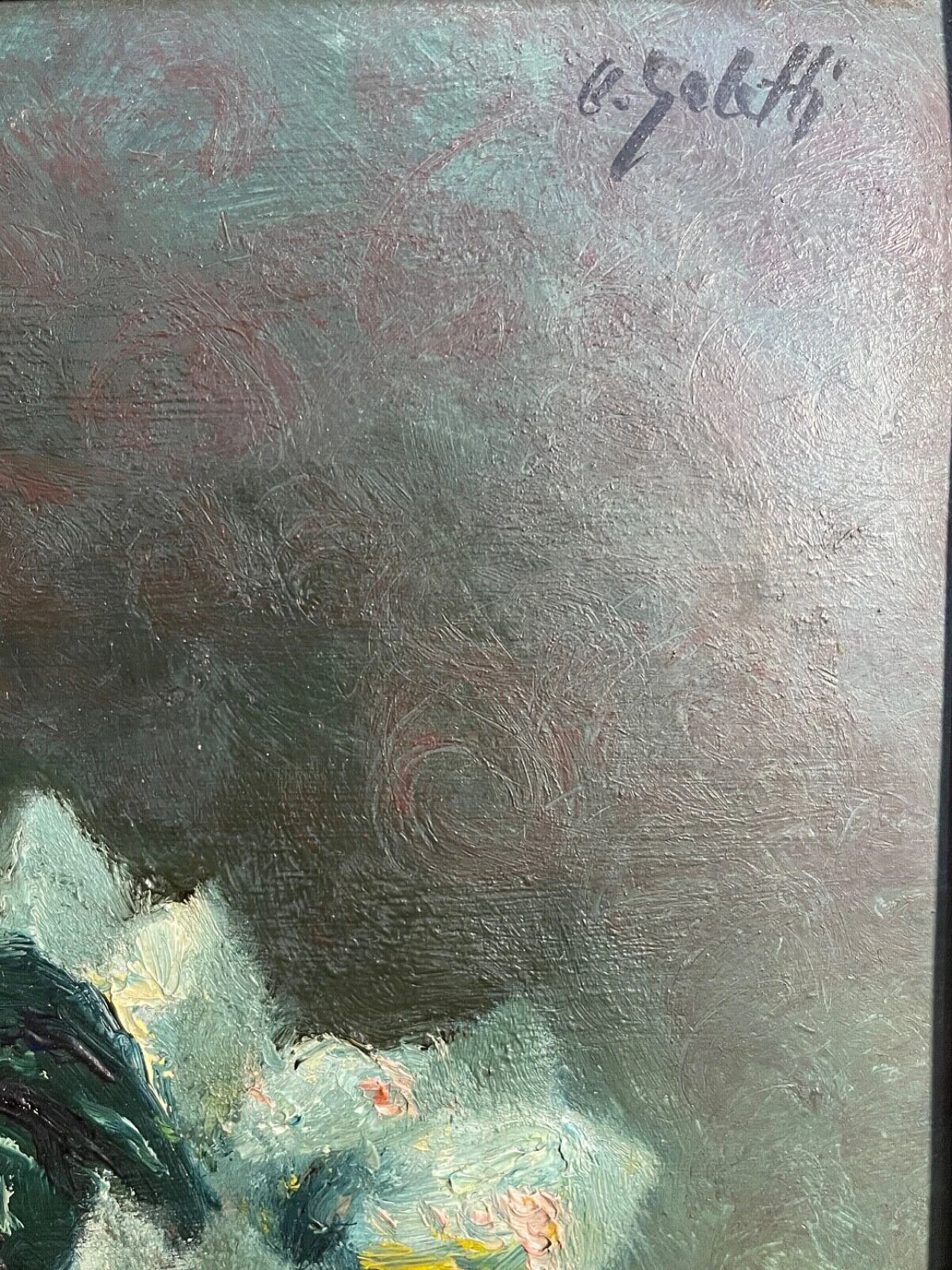 Ugo Galetti, vase of flowers, oil painting on panel 6