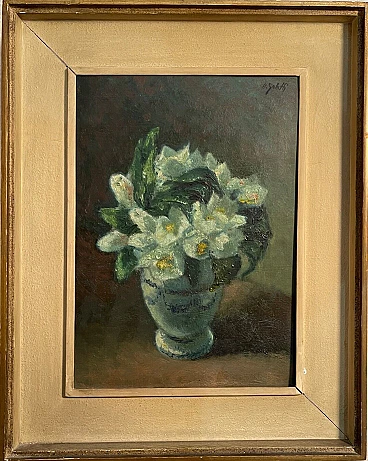 Ugo Galetti, vase of flowers, oil painting on panel