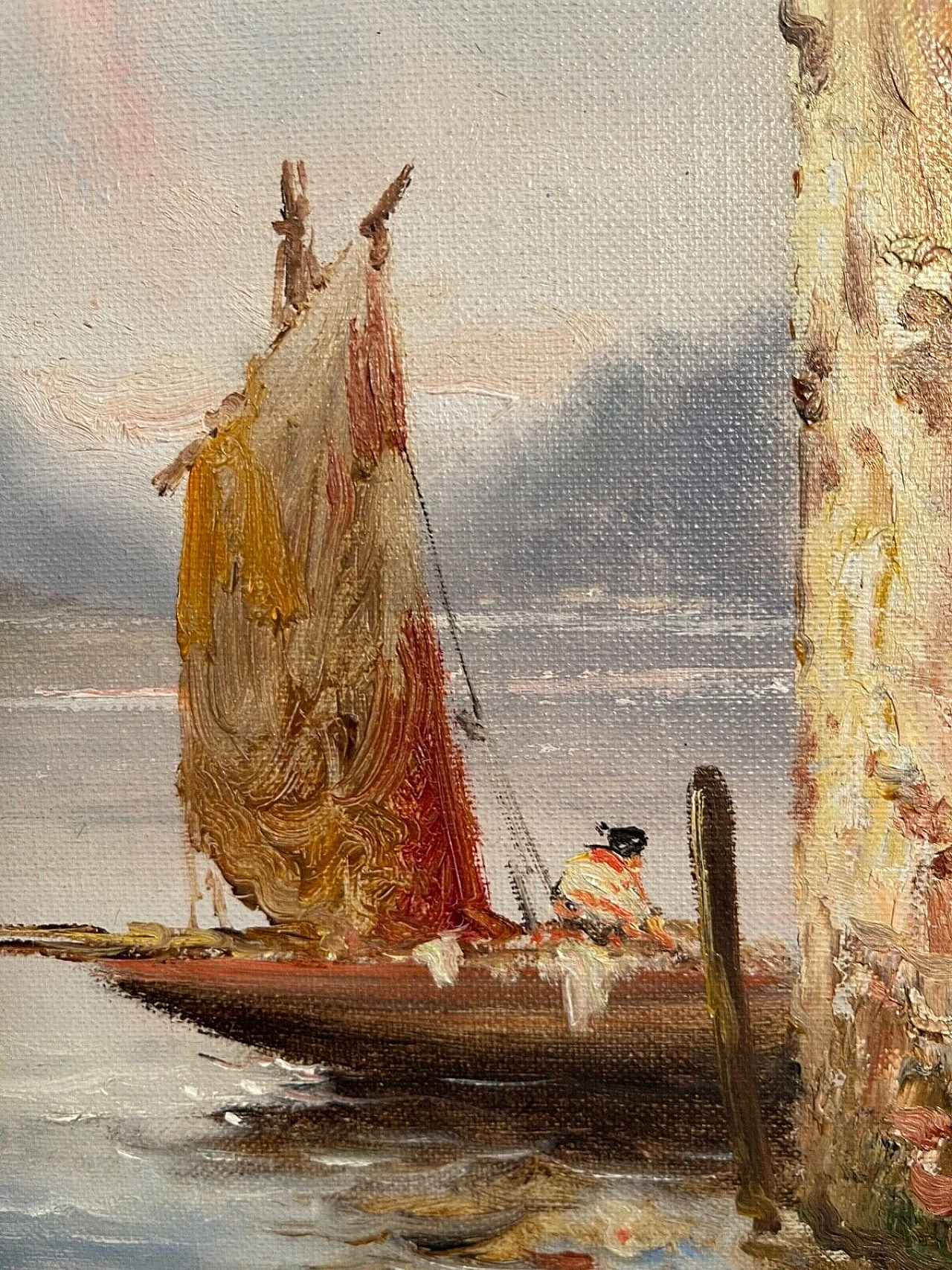 Francesco Mancini, lake glimpse, oil painting on panel, 19th century 2