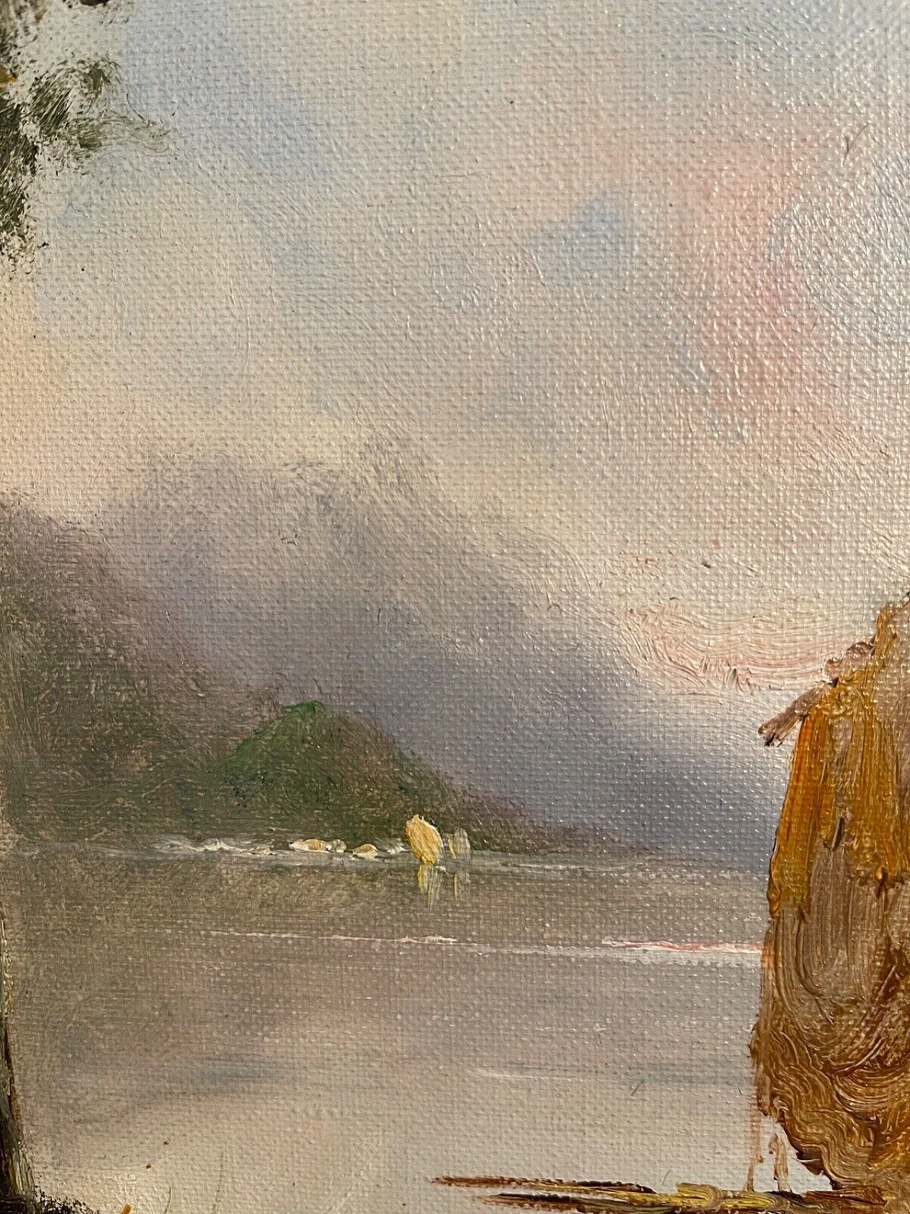 Francesco Mancini, lake glimpse, oil painting on panel, 19th century 5