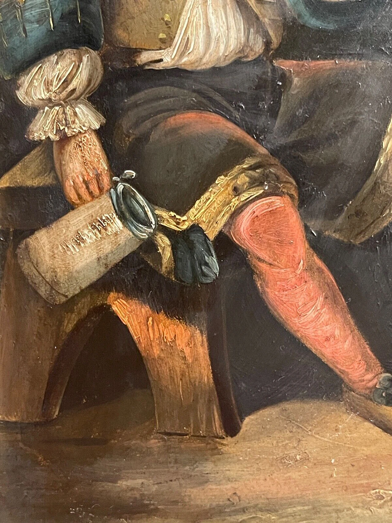 Interior with seated man, oil painting on metal, 18th century 4