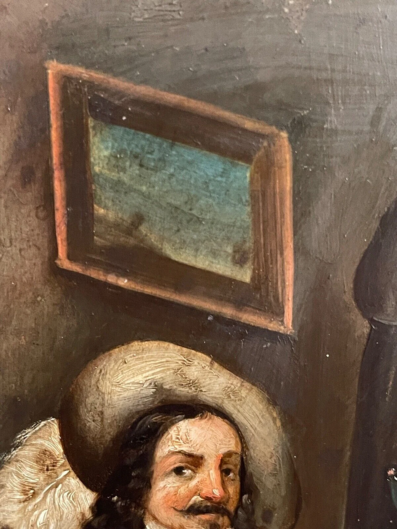 Interior with seated man, oil painting on metal, 18th century 6