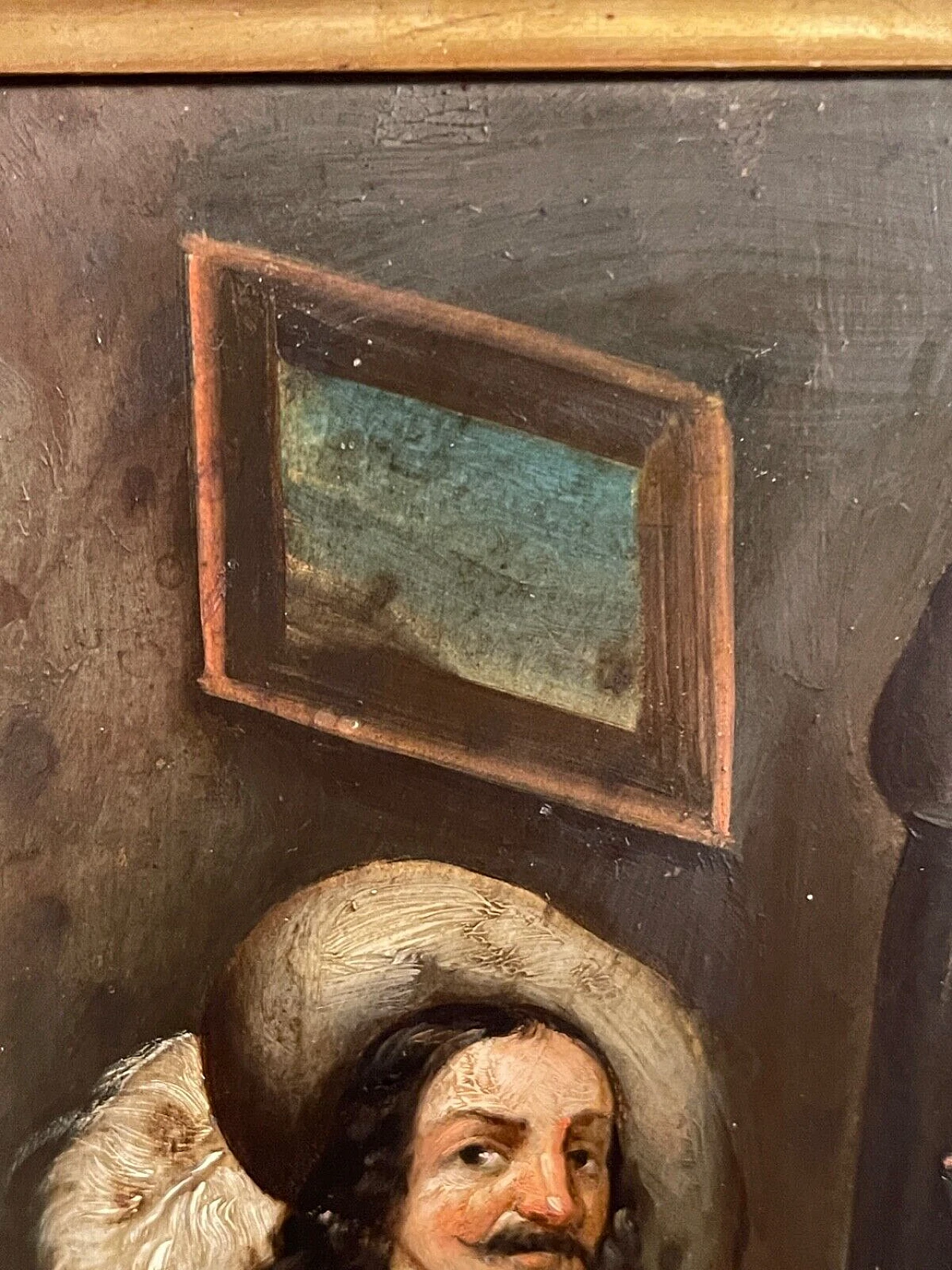 Interior with seated man, oil painting on metal, 18th century 7