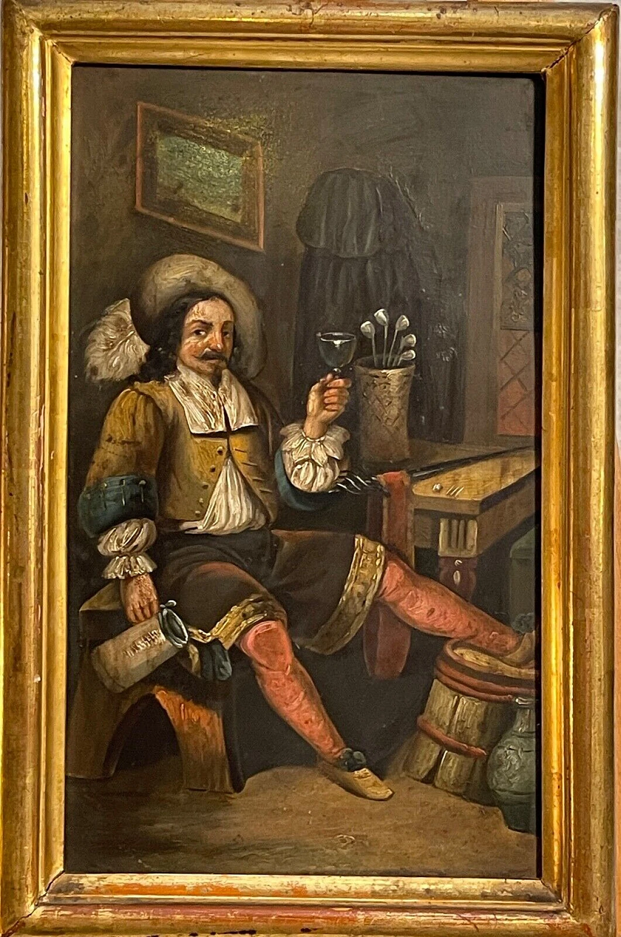 Interior with seated man, oil painting on metal, 18th century 9