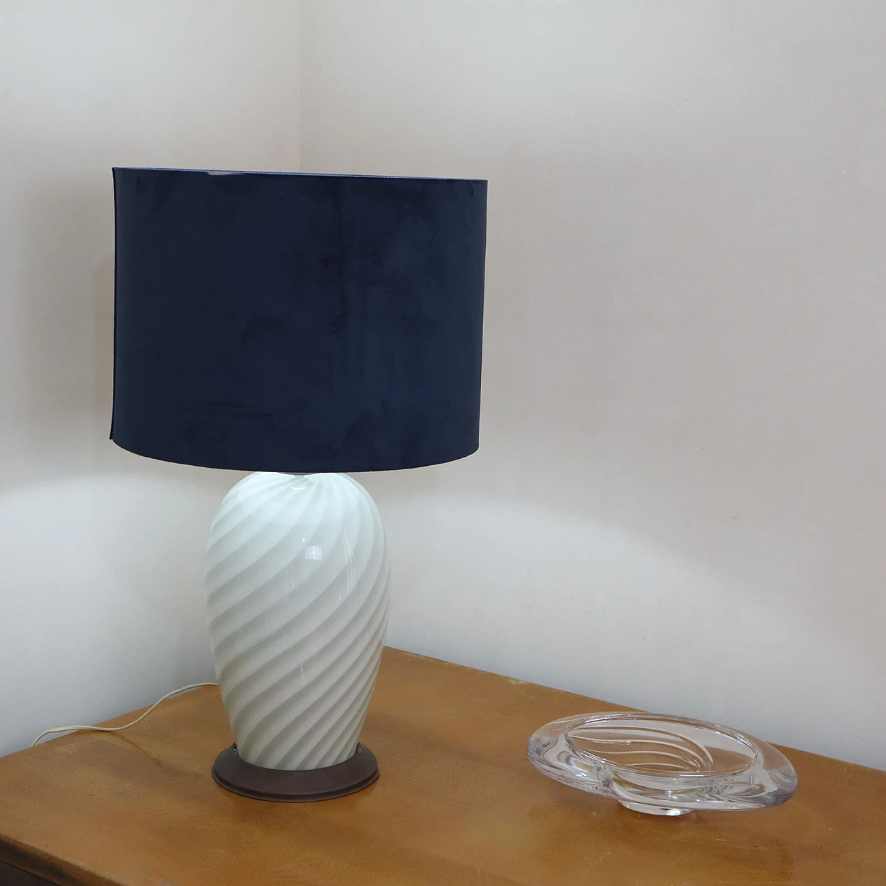 Murano glass table lamp with blue lampshade by T. Barbi, 1970s 4