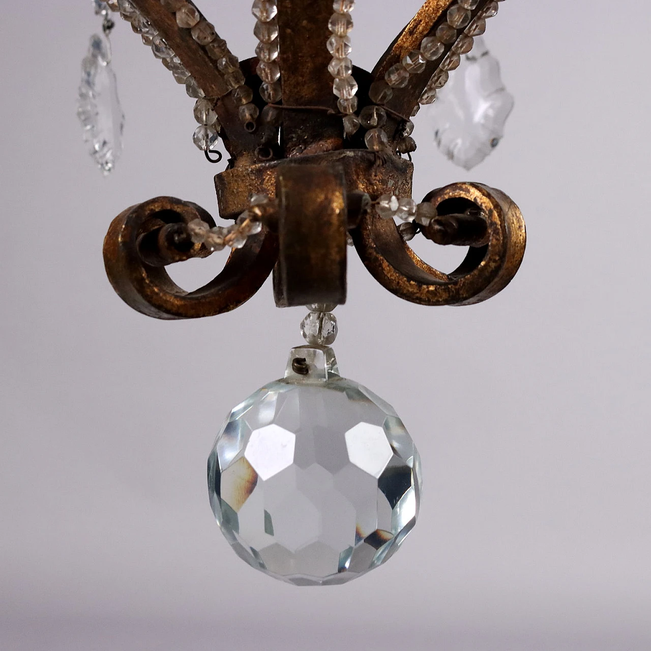 Six-light gilded wrought iron & glass chandelier, 19th century 7