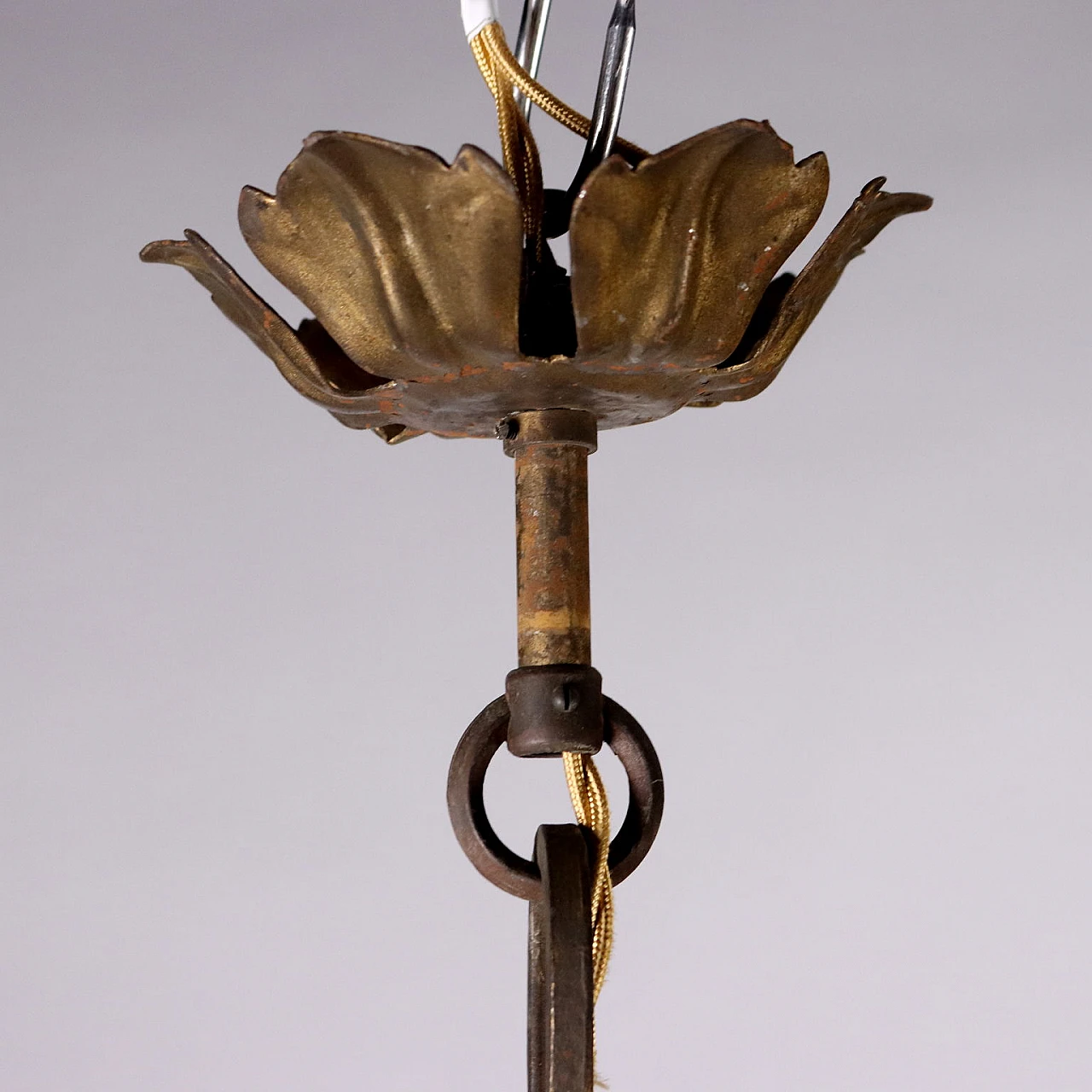 Six-light gilded wrought iron & glass chandelier, 19th century 10