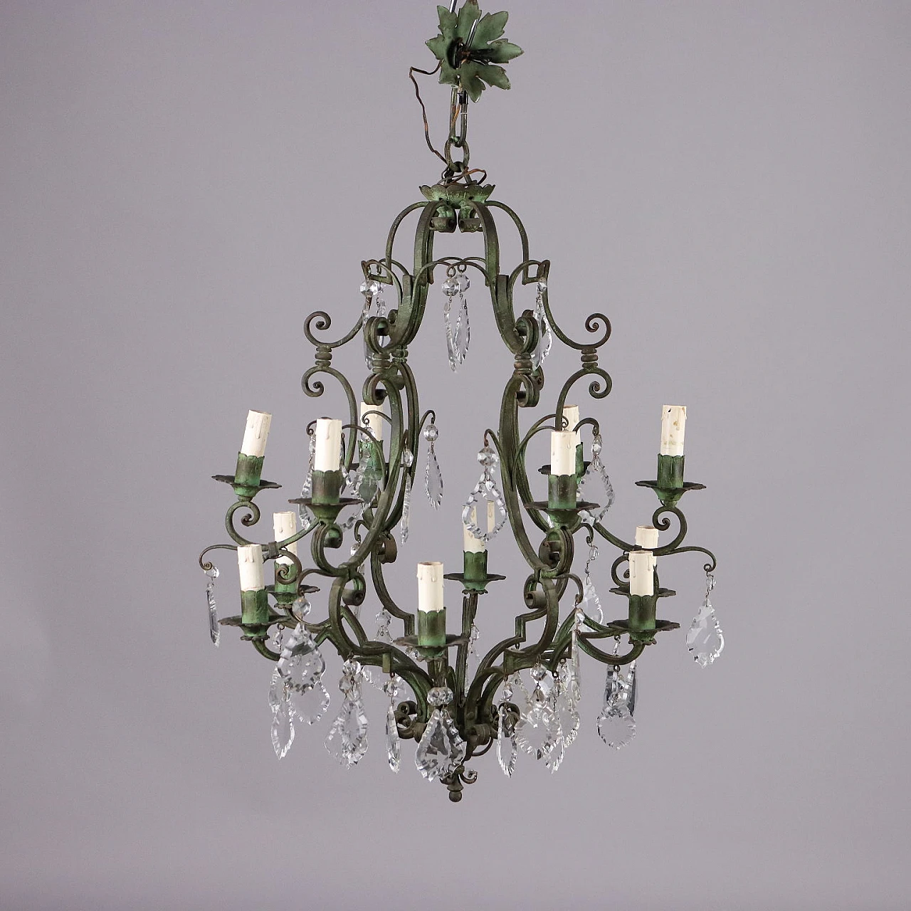 12-Light wrought iron chandelier and glass pendants 1