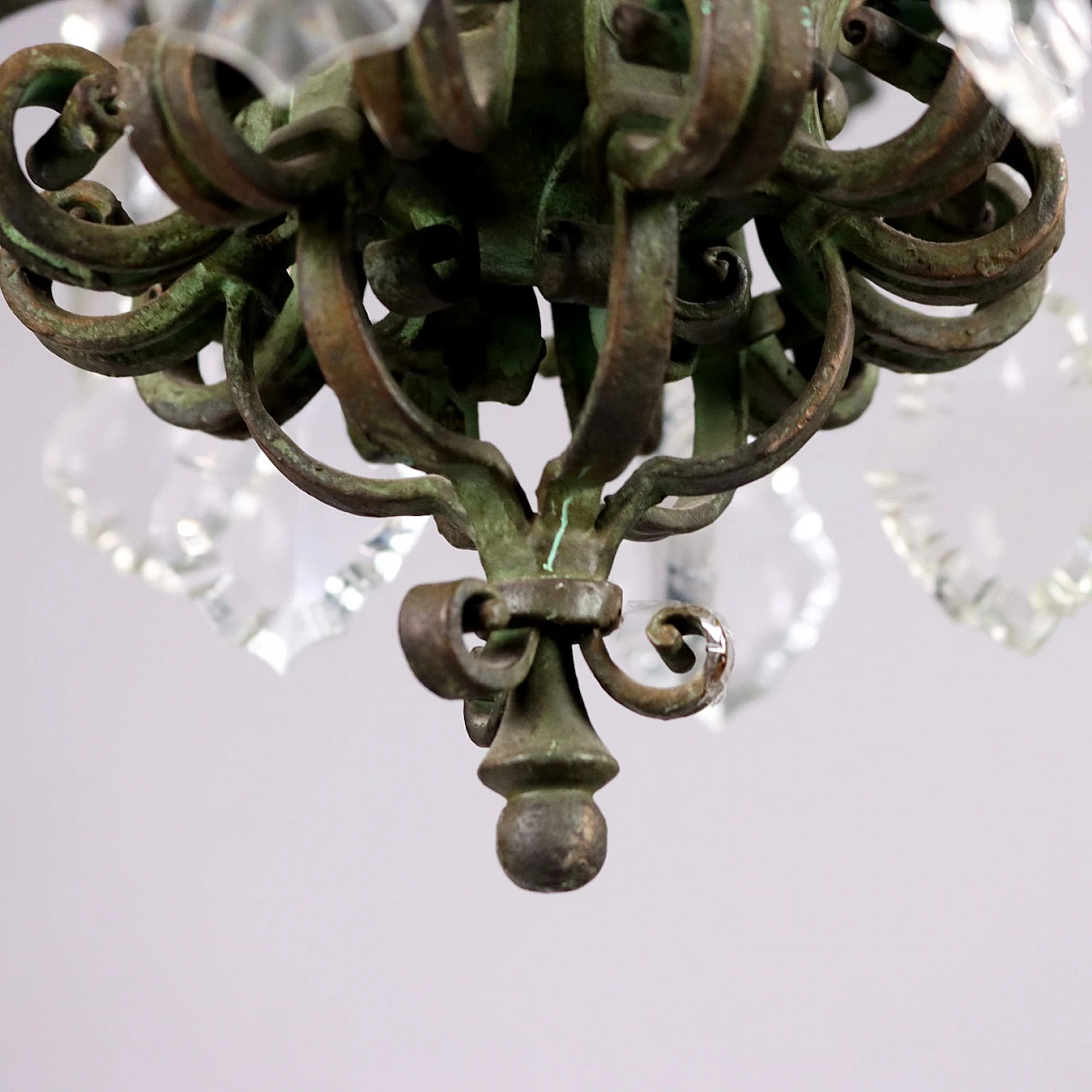 12-Light wrought iron chandelier and glass pendants 6