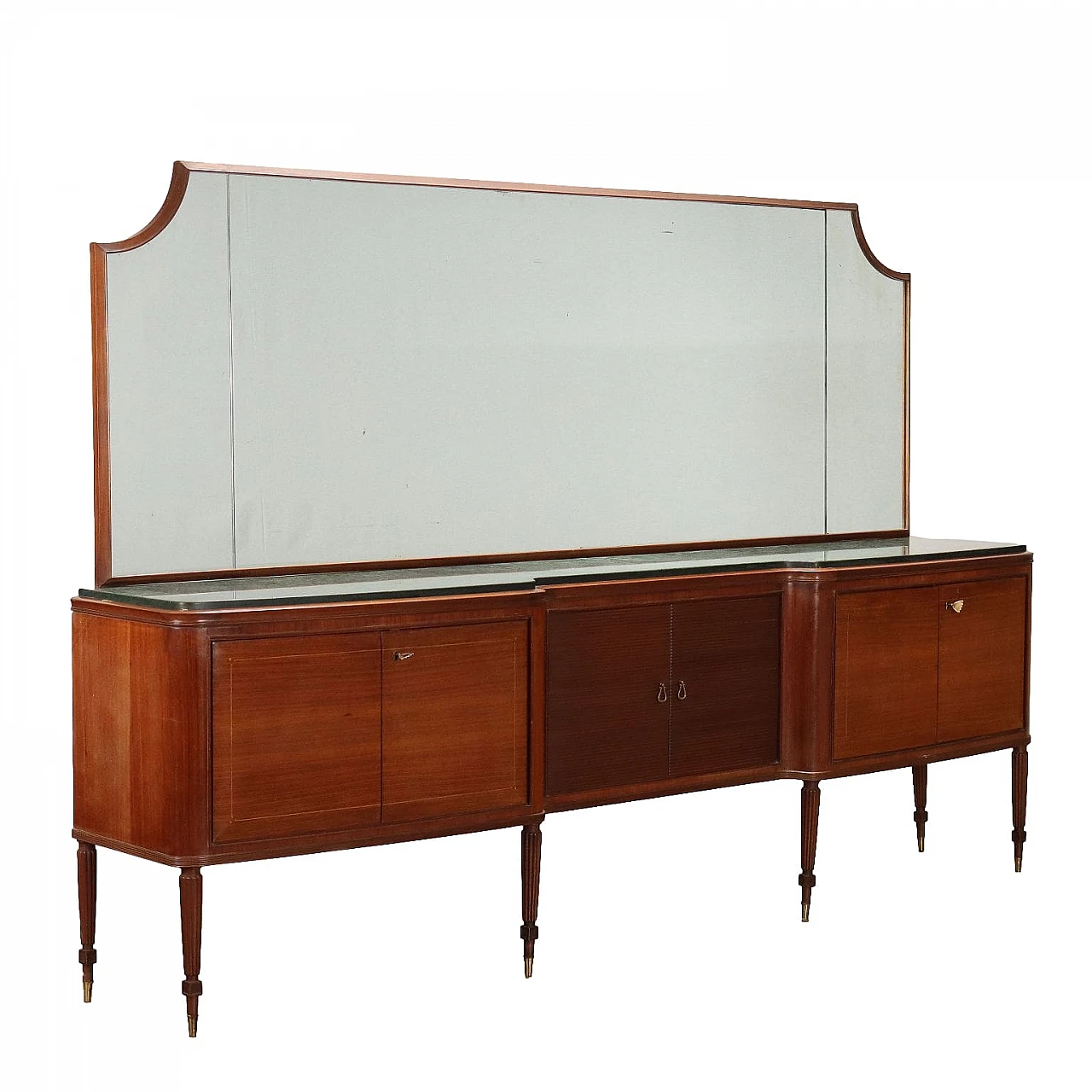 Exotic wood sideboard with mirror, marble top, 1950s 1