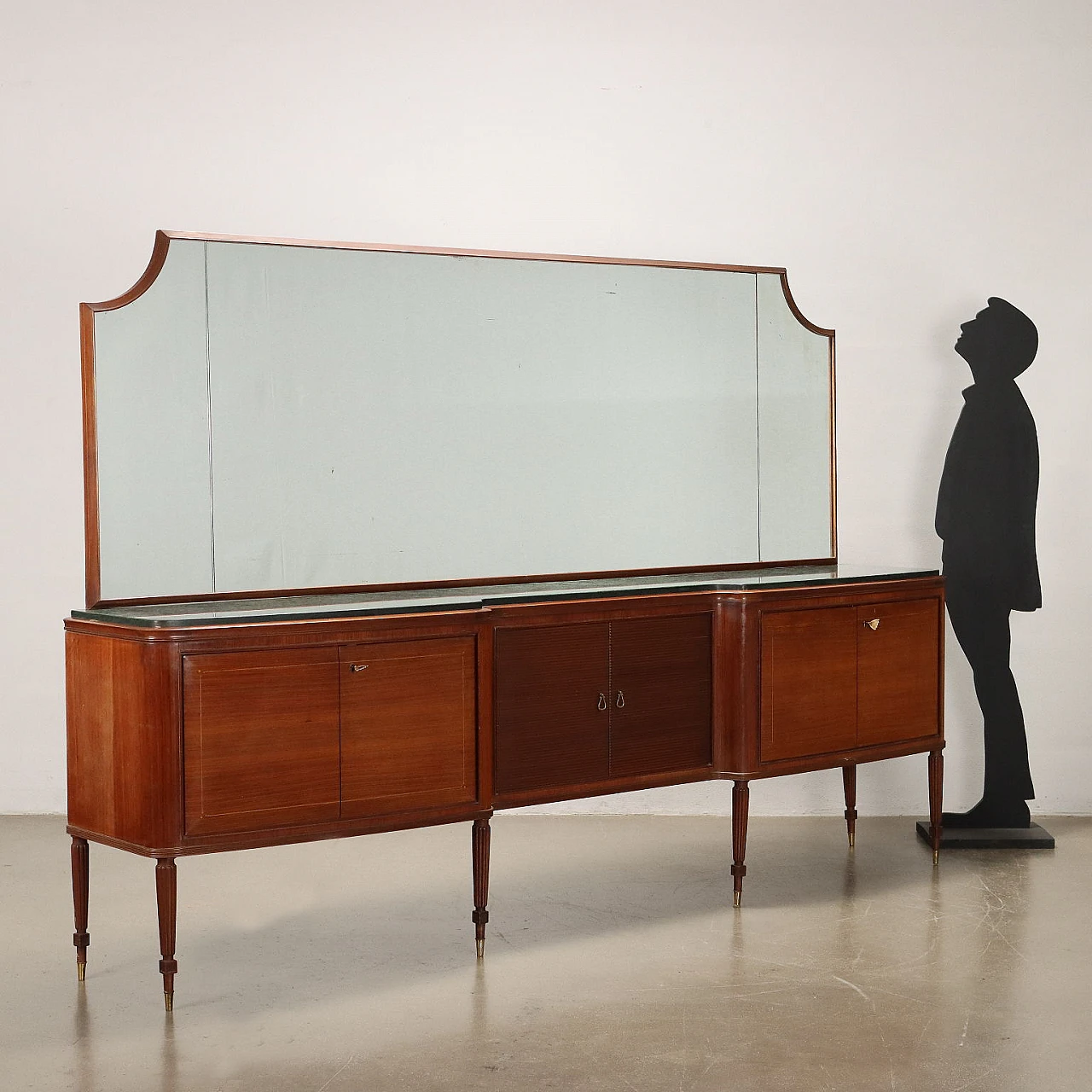 Credenza in legno esotico con specchio e piano in marmo, anni '50 2