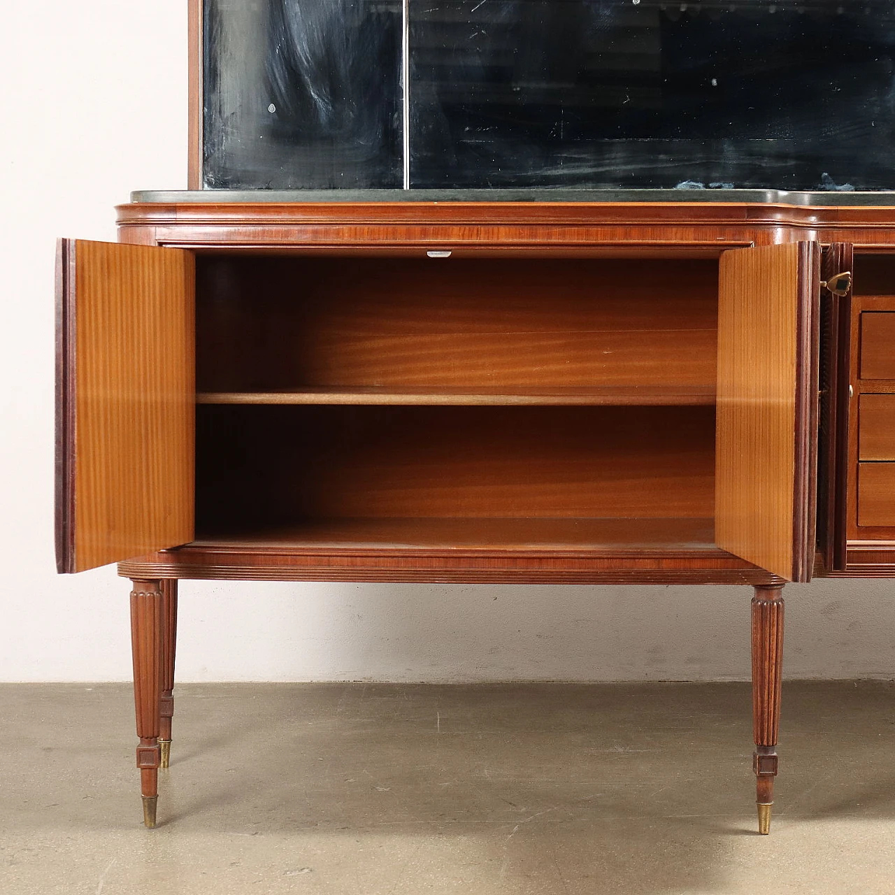Exotic wood sideboard with mirror, marble top, 1950s 6