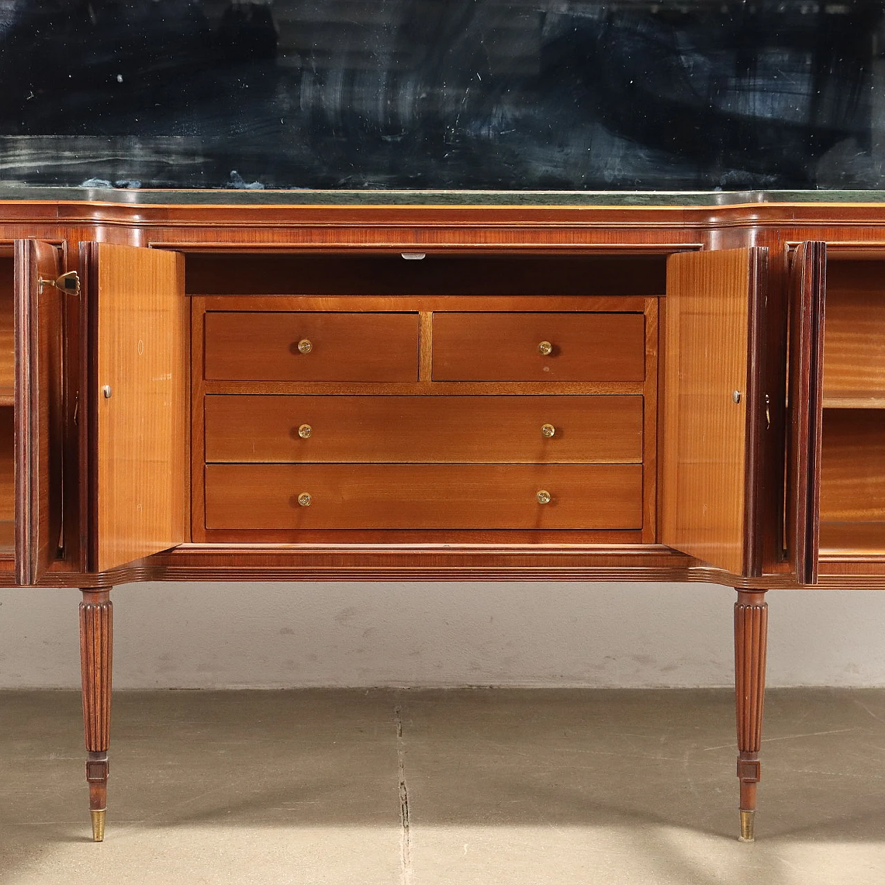 Exotic wood sideboard with mirror, marble top, 1950s 7