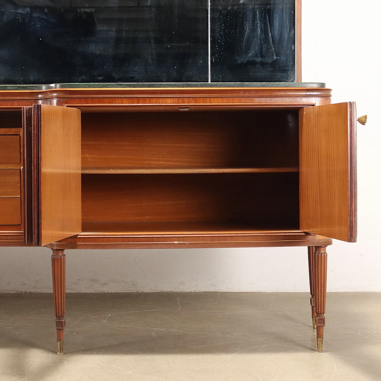 Exotic wood sideboard with mirror, marble top, 1950s 8