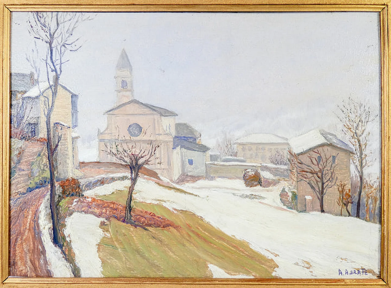 A. Abrate, Church of Magdalene, oil painting on panel, 1940s 2