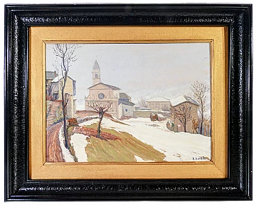 A. Abrate, Church of Magdalene, oil painting on panel, 1940s