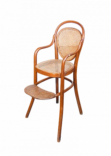 Seggiolone in faggio curvato e paglia di Vienna di Thonet, '800