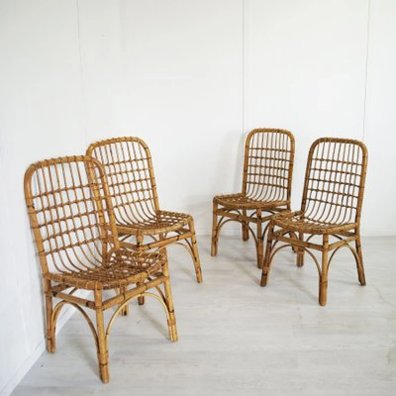 Four bamboo chairs in the style of Albini, 1960s 1