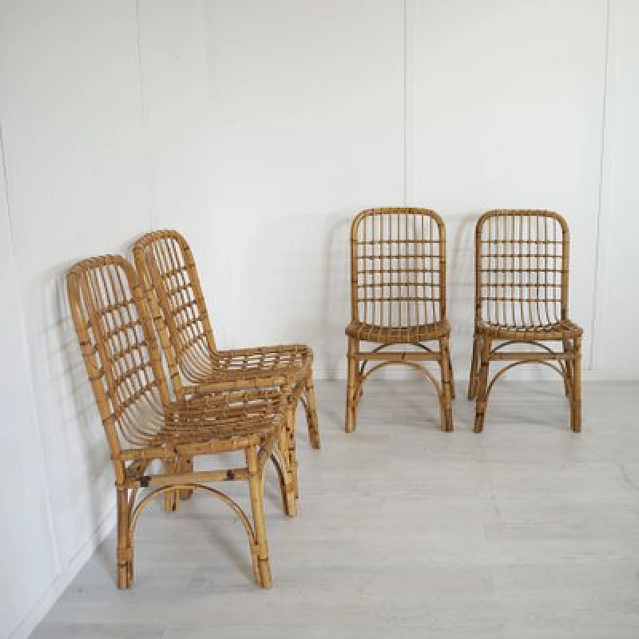 Four bamboo chairs in the style of Albini, 1960s 2