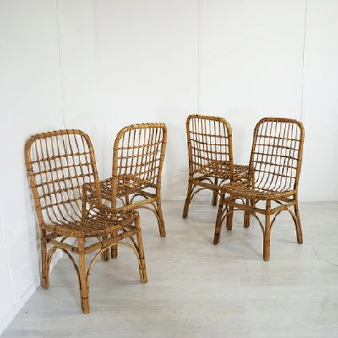 Four bamboo chairs in the style of Albini, 1960s 6