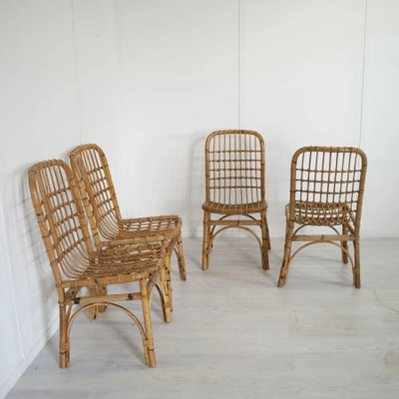 Four bamboo chairs in the style of Albini, 1960s 7
