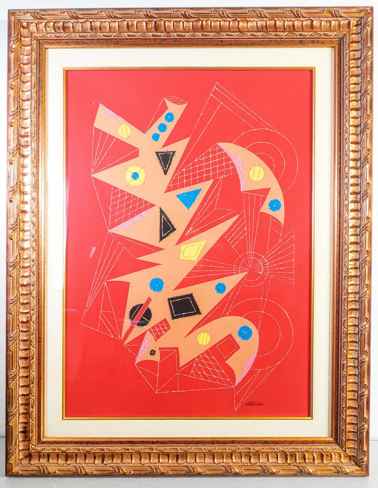 Mastroianni, abstract composition, mixed media painting, 1970s 1