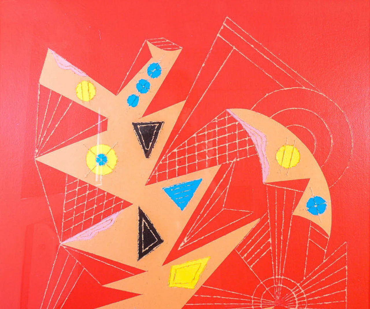 Mastroianni, composizione astratta, dipinto a tecnica mista, anni '70 3