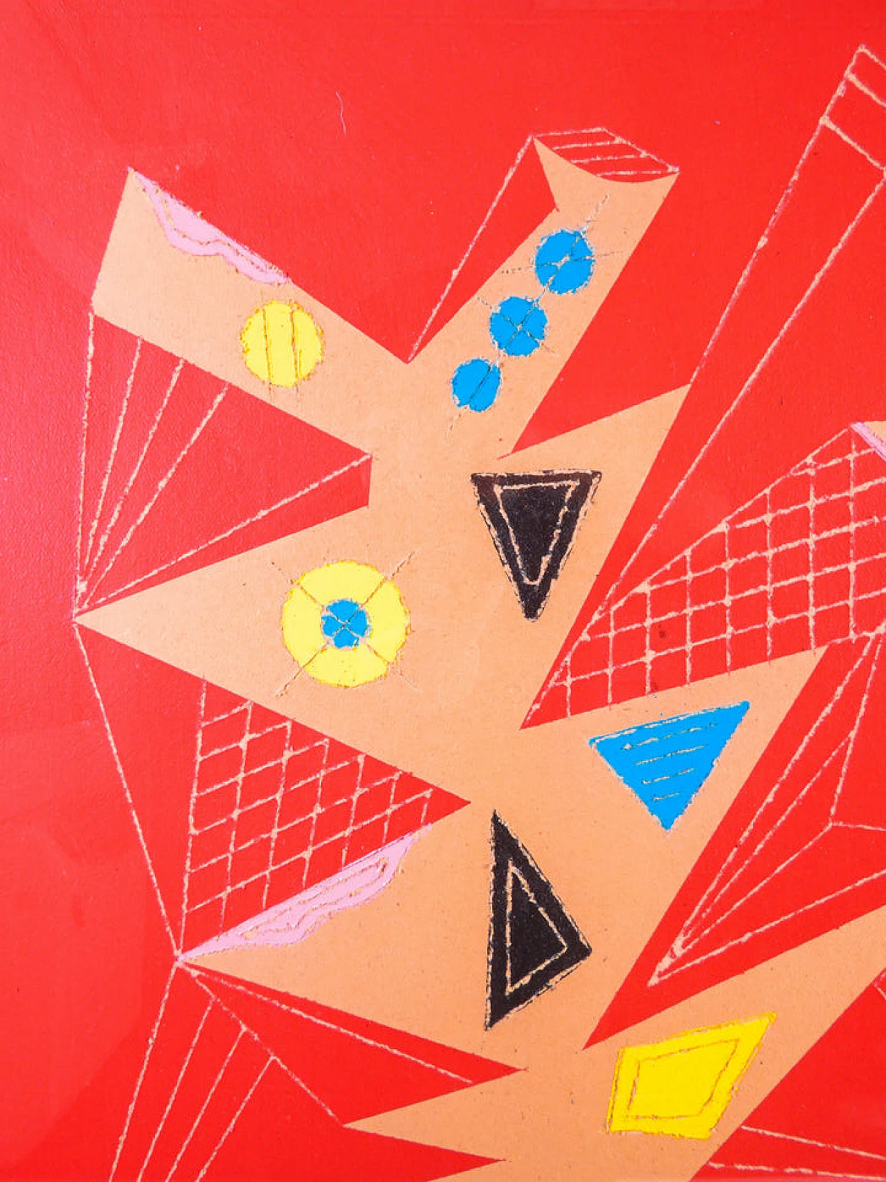 Mastroianni, composizione astratta, dipinto a tecnica mista, anni '70 5