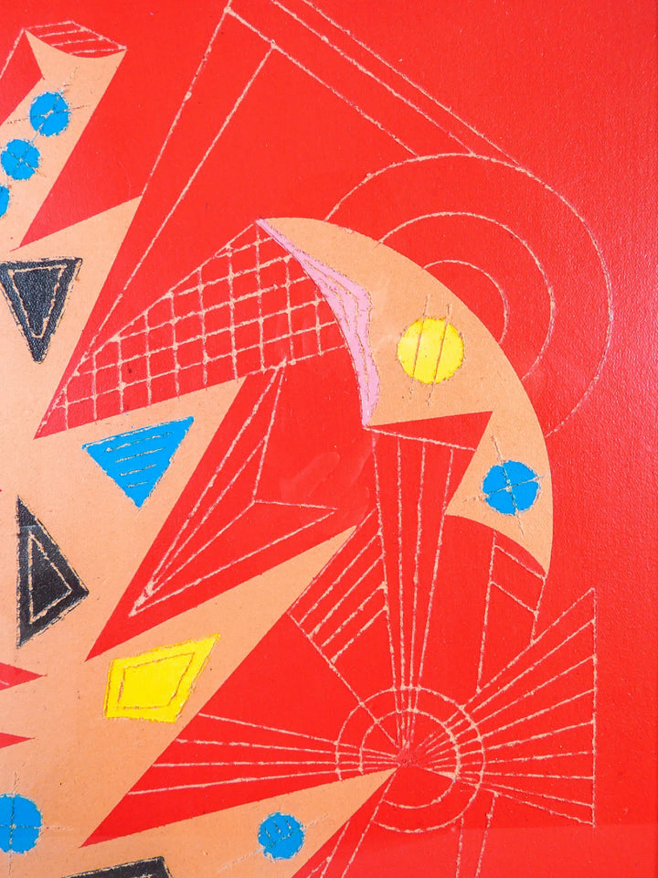 Mastroianni, abstract composition, mixed media painting, 1970s 6