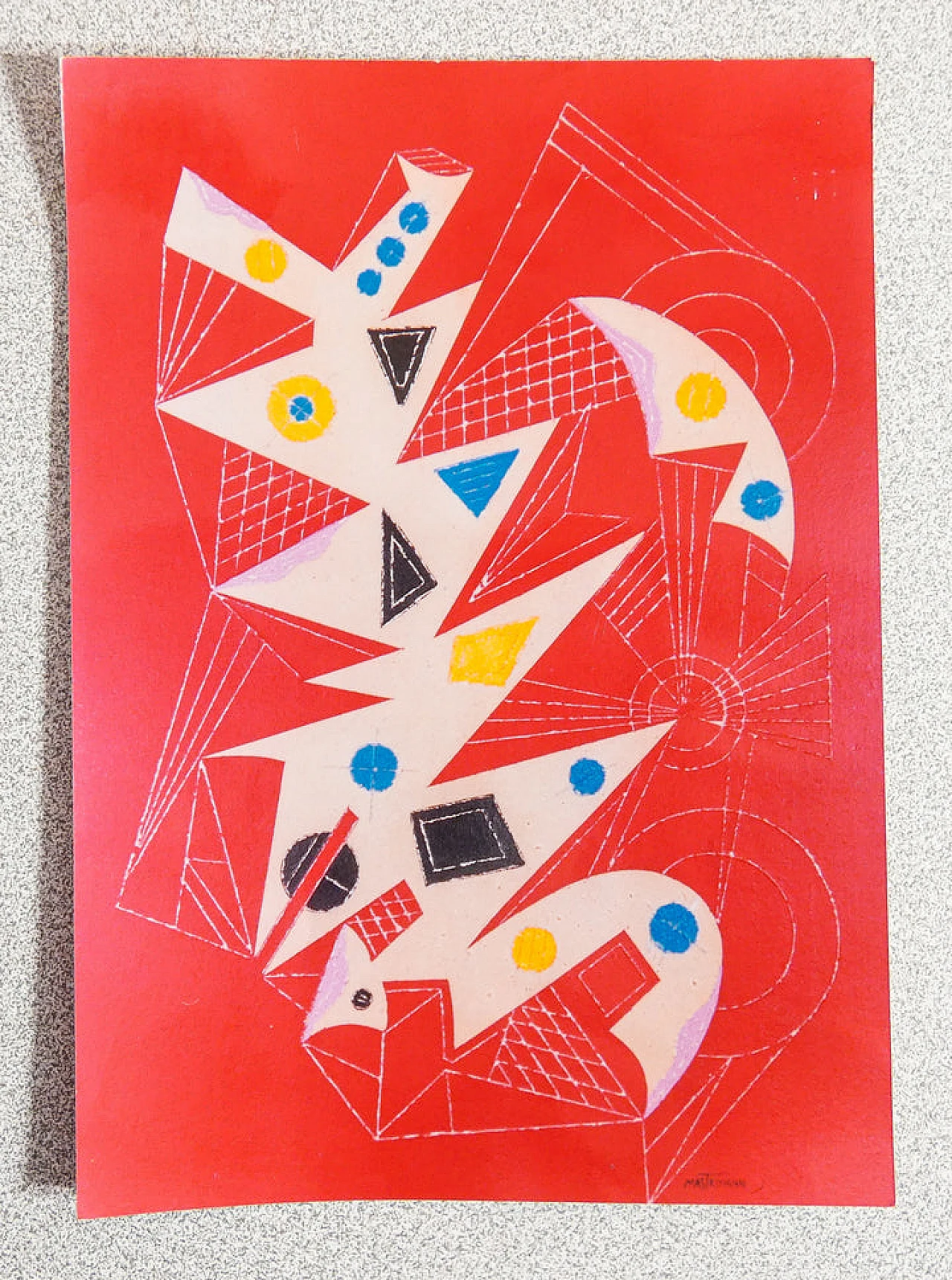 Mastroianni, abstract composition, mixed media painting, 1970s 10