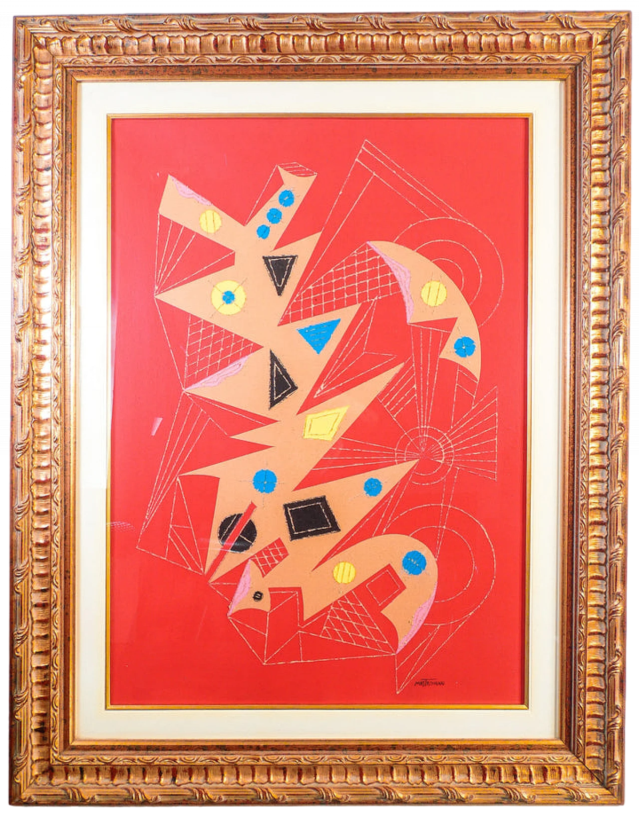 Mastroianni, composizione astratta, dipinto a tecnica mista, anni '70 12