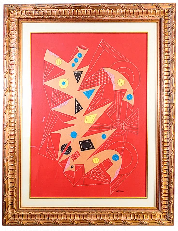 Mastroianni, abstract composition, mixed media painting, 1970s
