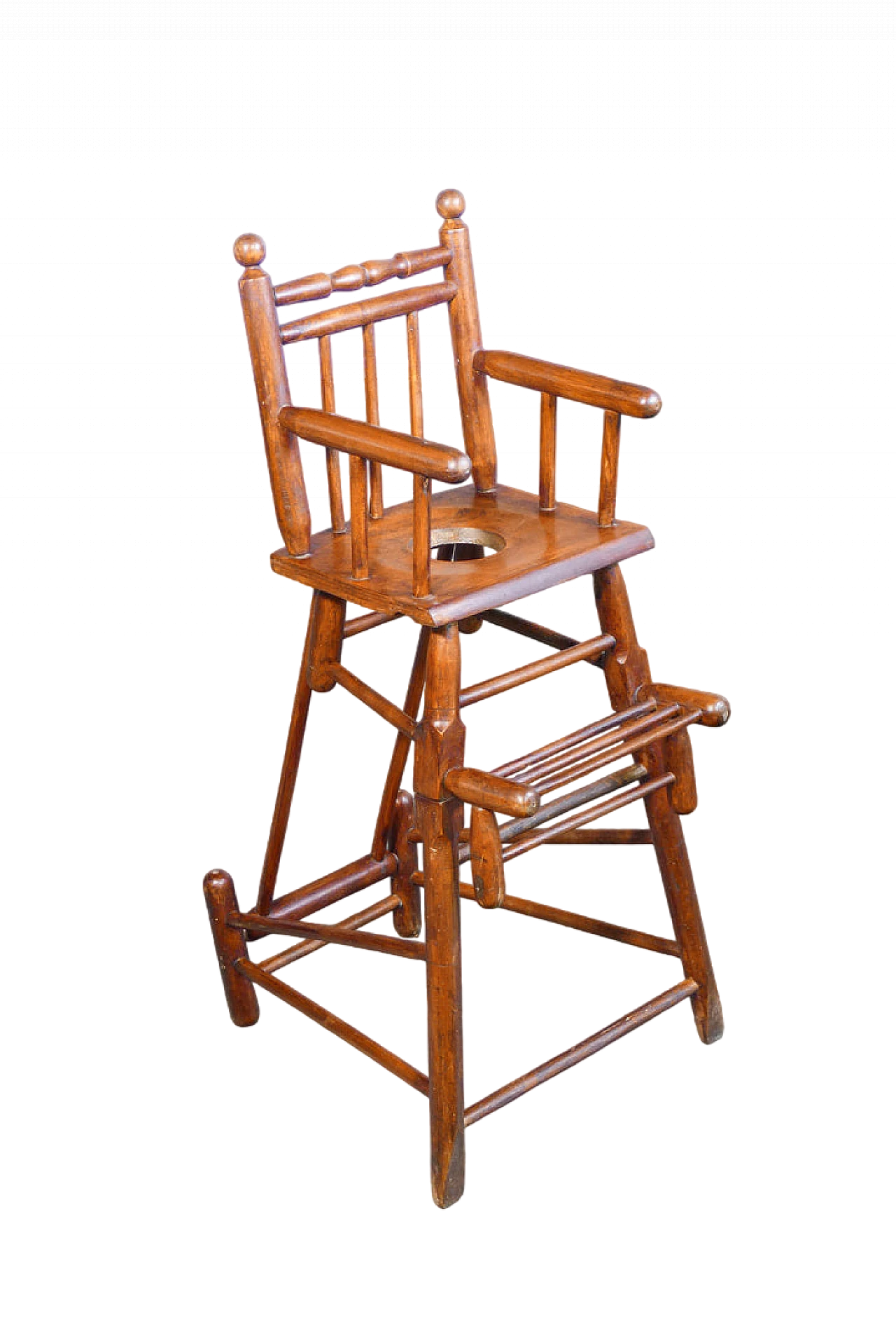 Walnut high chair convertible into potty, 19th century 12