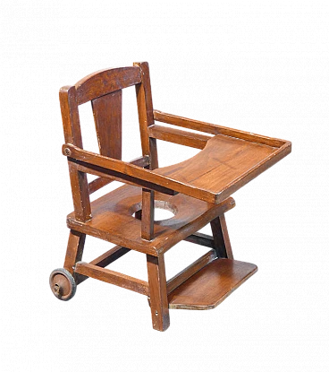 Walnut adjustable high chair/potty, 19th century