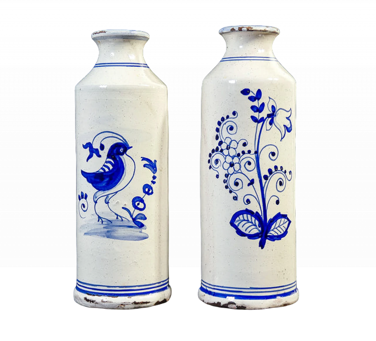 Pair of glazed and painted majolica vases, 19th century 2
