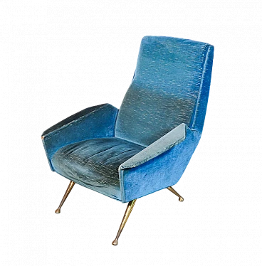 Blue velvet armchair, 1940s