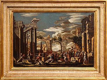Attribuito a Giovanni Ghisolfi, Capriccio con scena biblica, '600