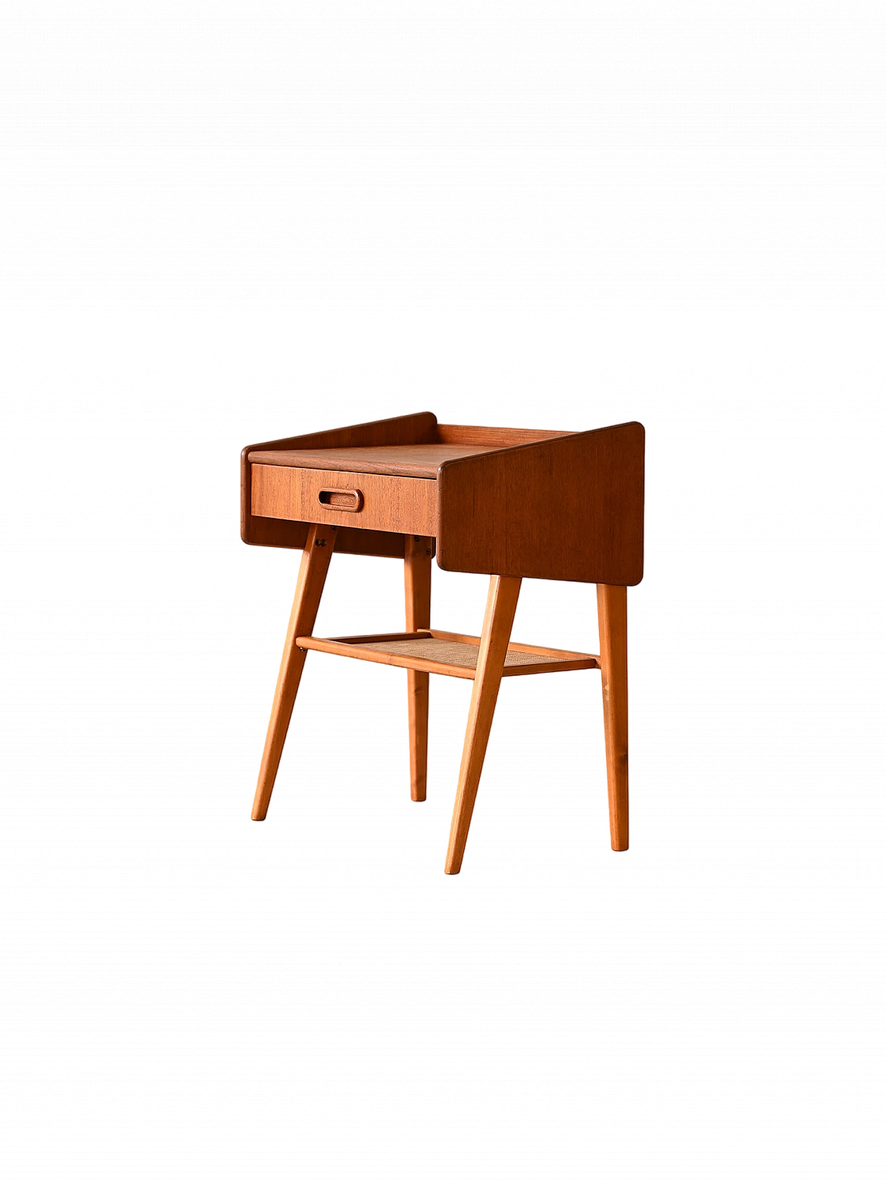 Scandinavian teak, birch and rattan bedside table, 1960s 11