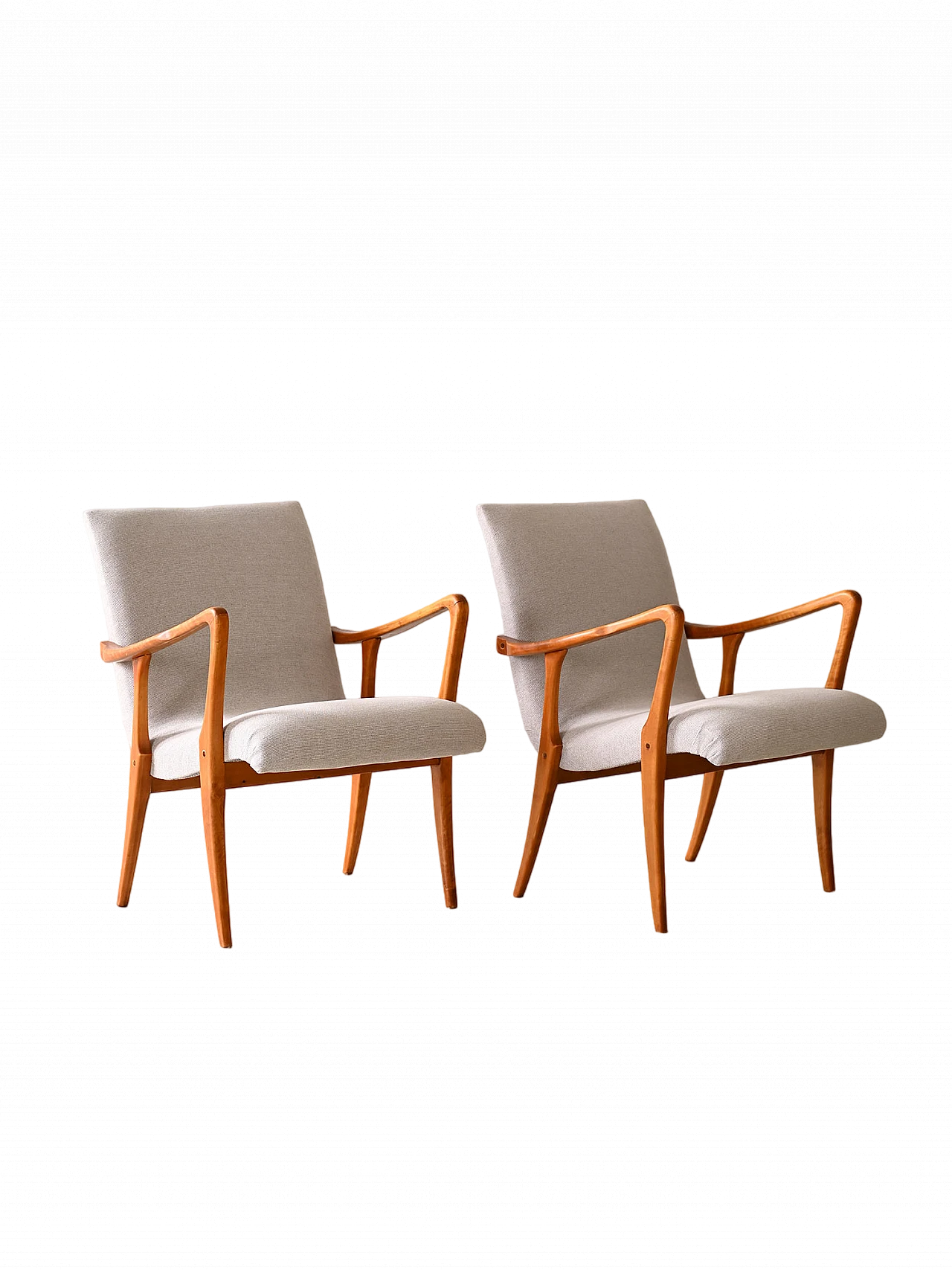 Pair of Scandinavian wood and fabric armchairs, 1940s 11