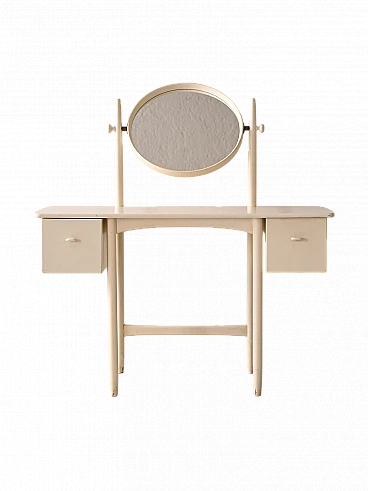 Scandinavian white wood vanity table with adjustable mirror, 1960s