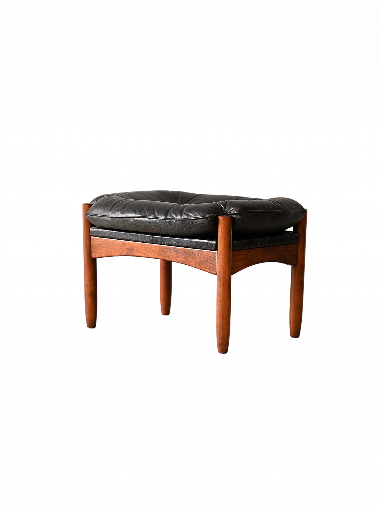 Sgabello danese in legno e pelle nera, anni '60 10