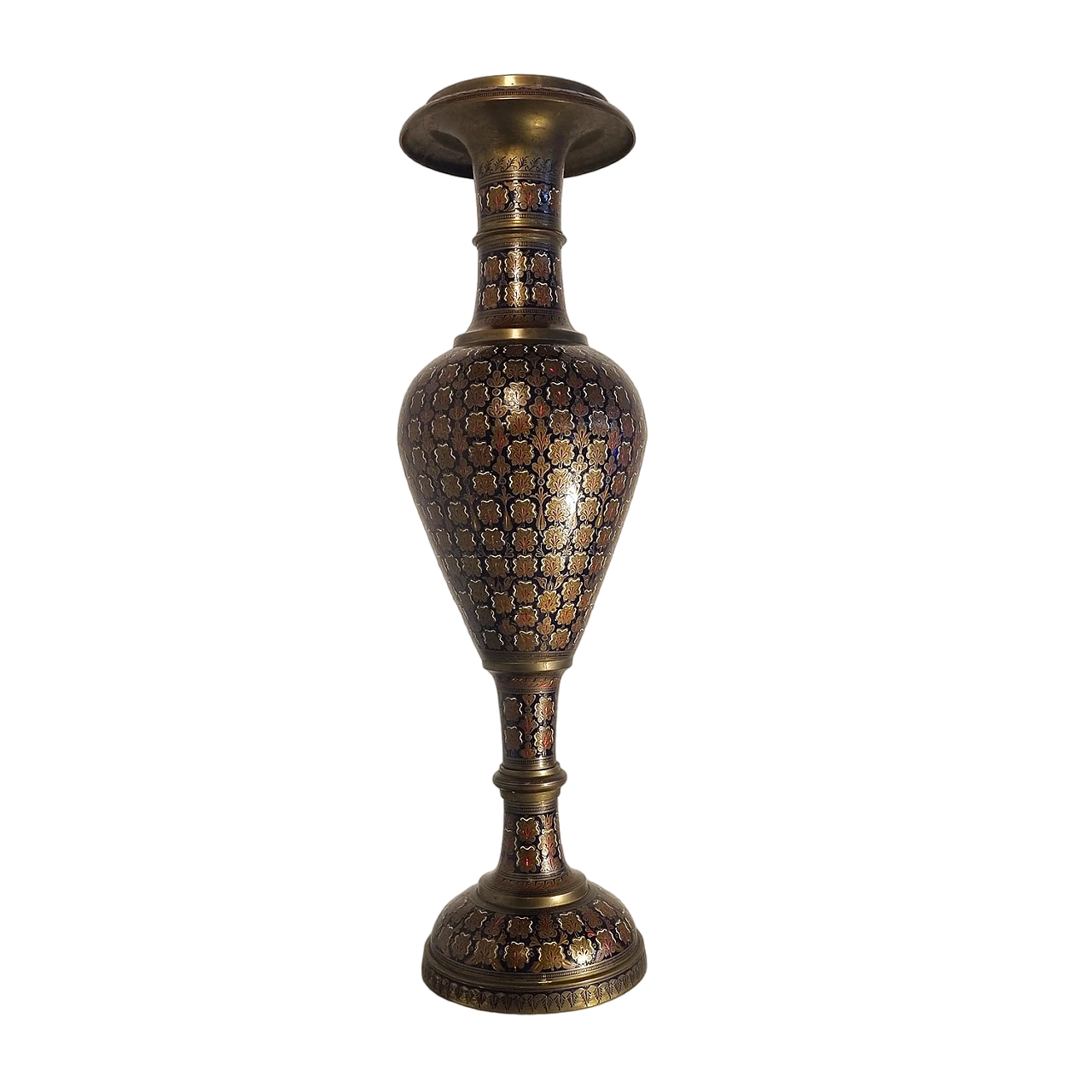 Brass vase with handmade floral decoration, 1980s 6