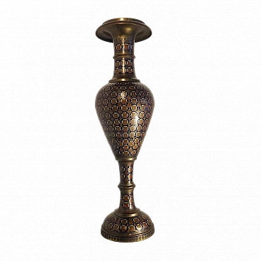 Brass vase with handmade floral decoration, 1980s