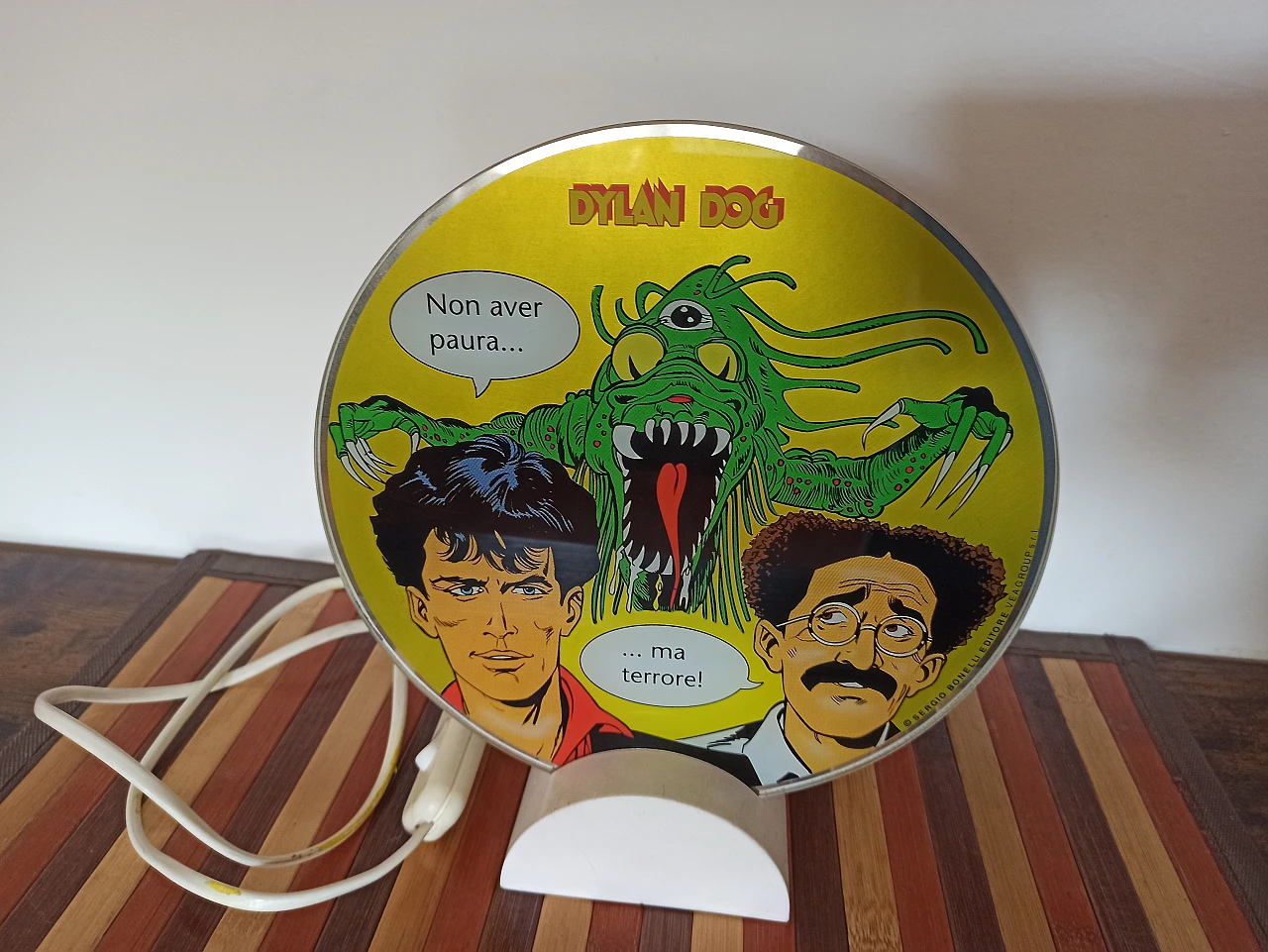 Lampada da tavolo Dylan Dog in legno e vetro di Veagroup, anni '80 1