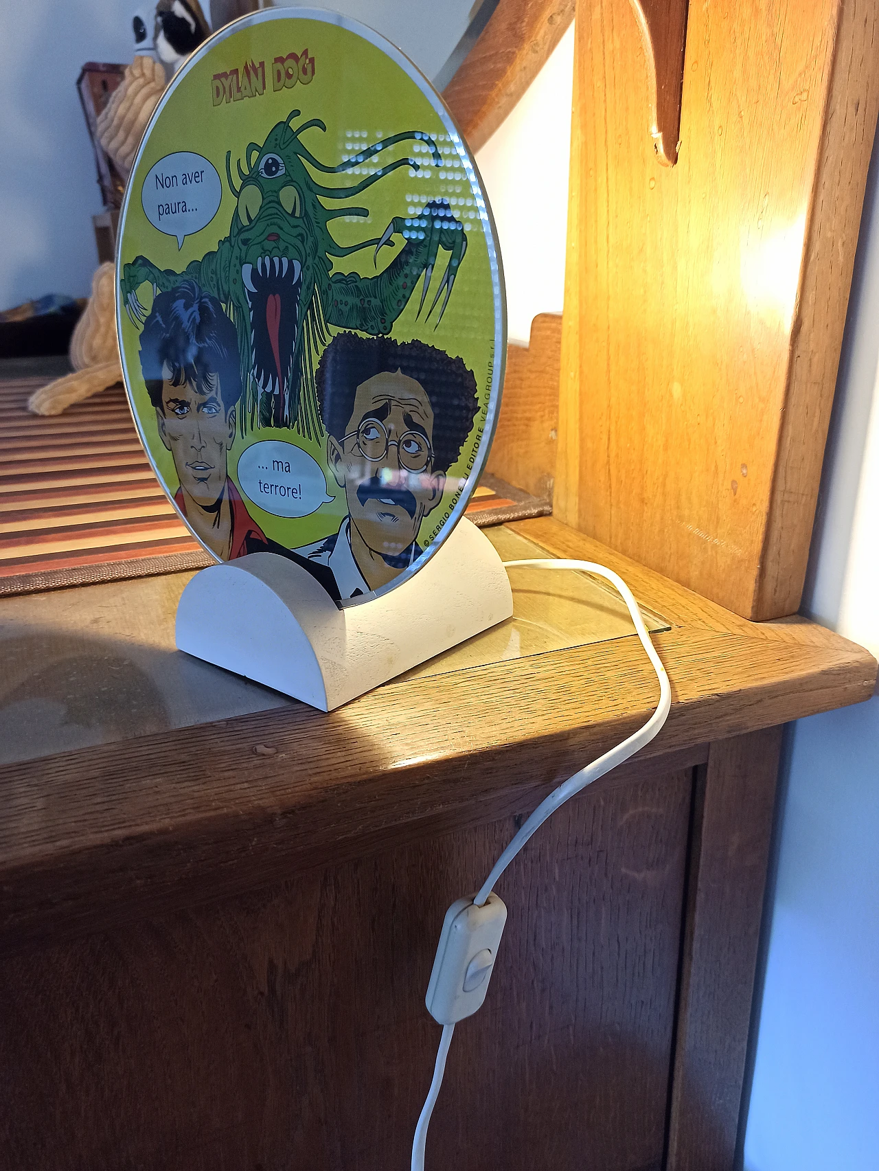 Lampada da tavolo Dylan Dog in legno e vetro di Veagroup, anni '80 2