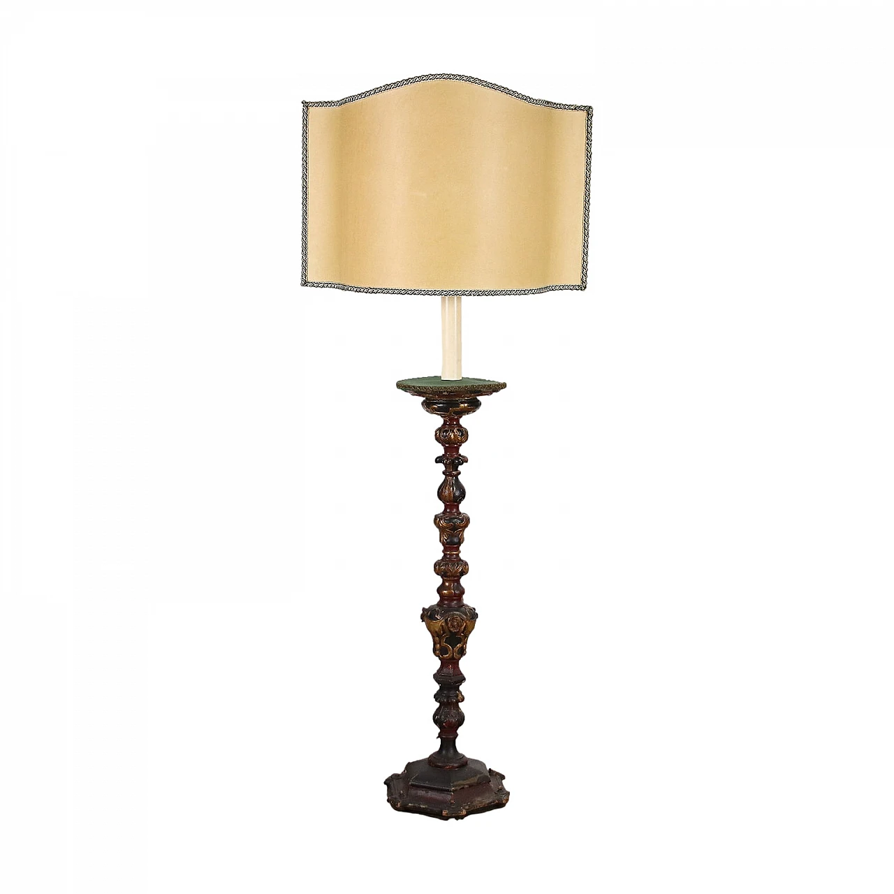 Carved wood and metal floor lamp 1