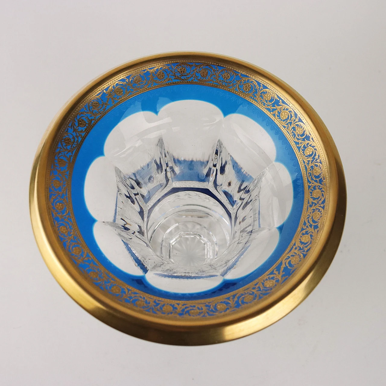 Vaso in cristallo con profili blu e decorazioni oro di St. Louis 3
