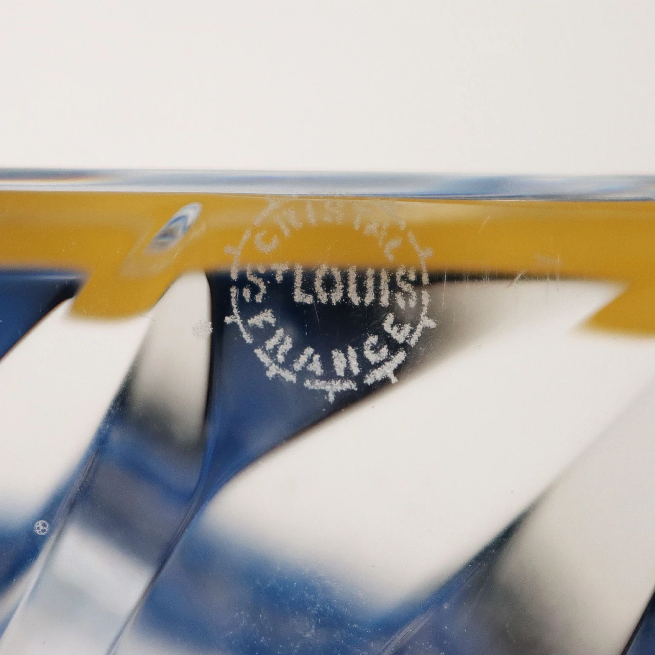 Vaso in cristallo con profili blu e decorazioni oro di St. Louis 7