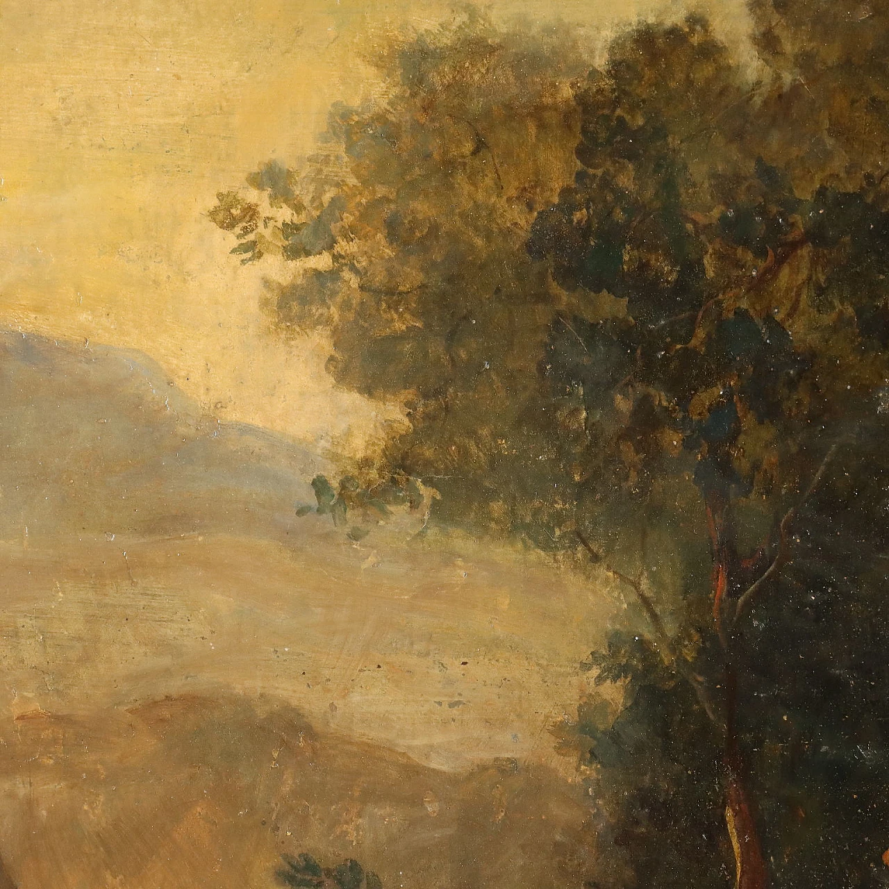 Paesaggio arcadico con scultura e fanciulla, dipinto a olio su tela, '800 5